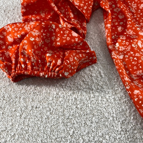 Vince Camuto Orange Floral Off-the-Shoulder Tie-Waist Blouse xs - Picture 12 of 12